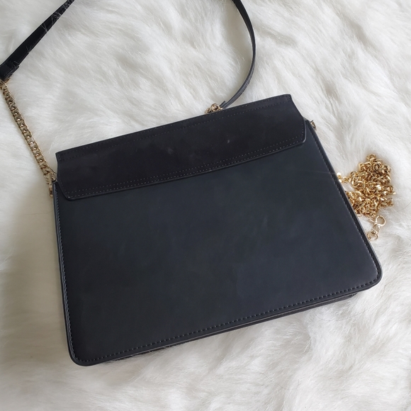 Topshop Peony Black Leather and Suede Shoulder Bag - Picture 2 of 5